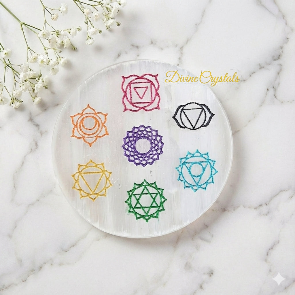 7 Chakra Selenite Plate